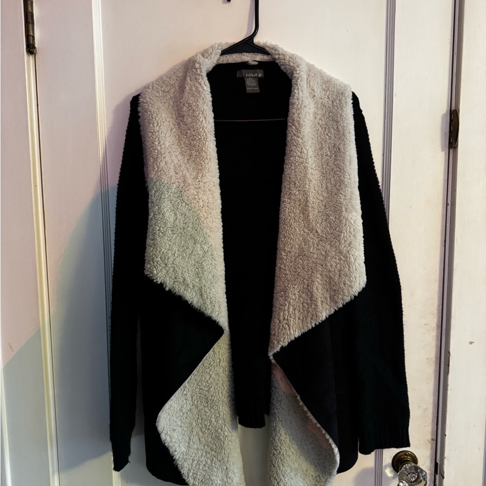 Luxe Black and Cream Open Front Cardigan
